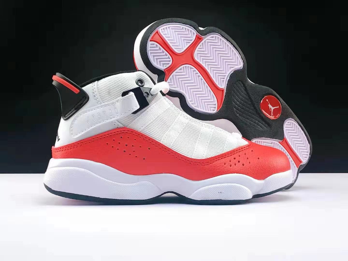 Kids Air Jordan Six Rings White Red Black Shoes